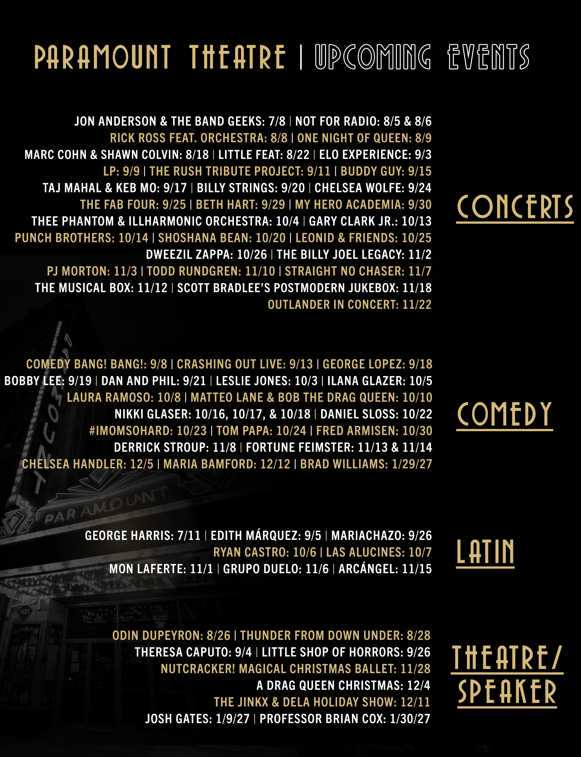 Paramount Theate Events